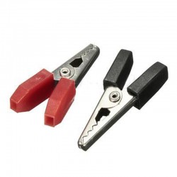 Battery Alligator Clips - RED + BLACK Pair - 32mm