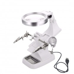 Helping Hand Tool - 4.5x LED Illuminated Magnifier - Adjustable Arms -  Soldering Iron Stand - PCB Holder Clamp 