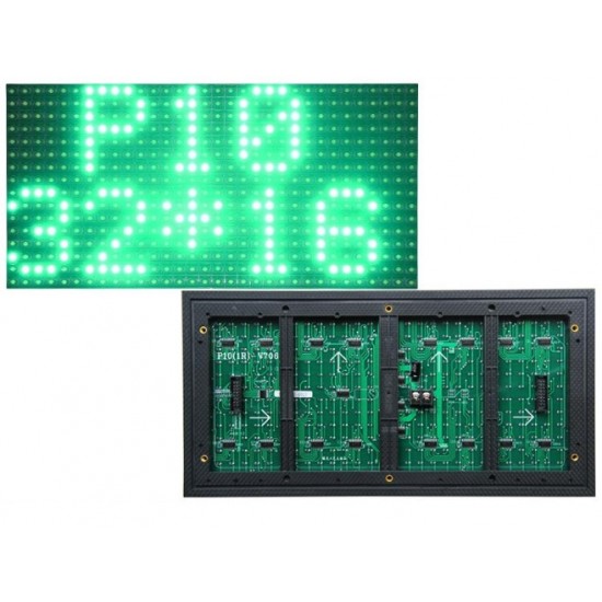 P10 Green Outdoor LED Dot Matrix Panel - 32x16 LEDs - 12x6 inches - HUB12 - 1/4 Scan 