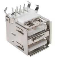 USB Type A Female Double Socket Right Angle Connector PCB Mount