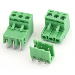 3P Pluggable Screw Terminal Block Connector - Right Angle - 5.08mm Pitch - 2EDG5.08 - Set of M+F 3P Pluggable Screw Terminal Block Connector - Right Angle - 5.08mm Pitch - 2EDG5.08 - Set of M+F