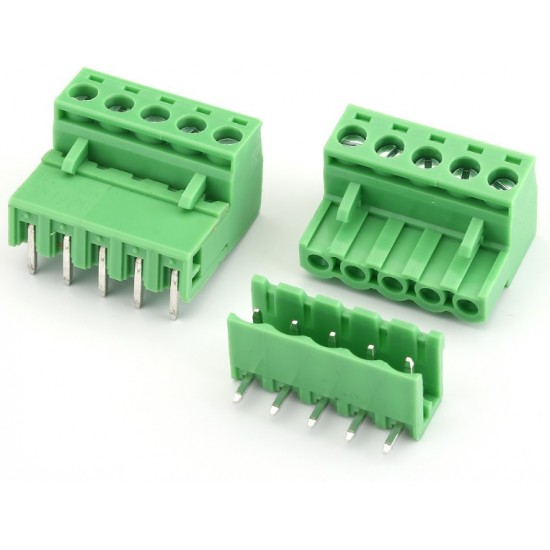 5Pin Pluggable Screw Terminal Block Connector - Right Angle - 5.08mm Pitch - 2EDG5.08 - Set of M+F