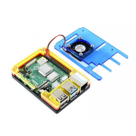 Colorful Rainbow Acrylic Case for Raspberry Pi 4 with 1x Cooling Fan and 4x Heat Sinks