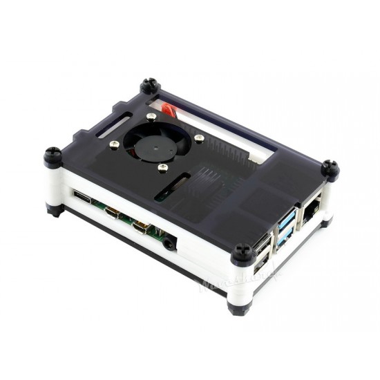 Black/White Acrylic Case for Raspberry Pi 4 with 1x Cooling Fan and 4x Heat Sinks