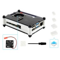 Black/White Acrylic Case for Raspberry Pi 4 with 1x Cooling Fan and 4x Heat Sinks