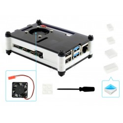 Black/White Acrylic Case for Raspberry Pi 4 with 1x Cooling Fan and 4x Heat Sinks