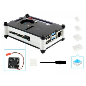 Black/White Acrylic Case for Raspberry Pi 4 with 1x Cooling Fan and 4x Heat Sinks Black/White Acrylic Case for Raspberry Pi 4 with 1x Cooling Fan and 4x Heat Sinks