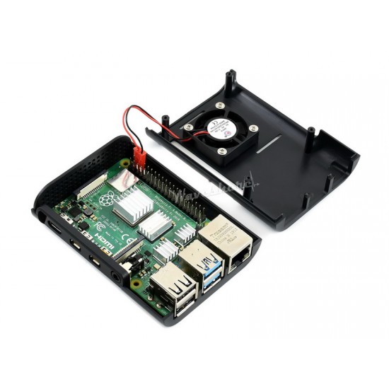 Black ABS Case for Raspberry Pi 4 with 1x Cooling Fan and 4x Heat Sinks