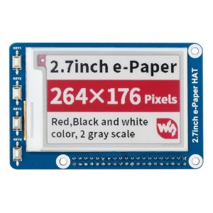 264x176, 2.7inch E-Ink display HAT(B) for Raspberry Pi, three-color, SPI interface