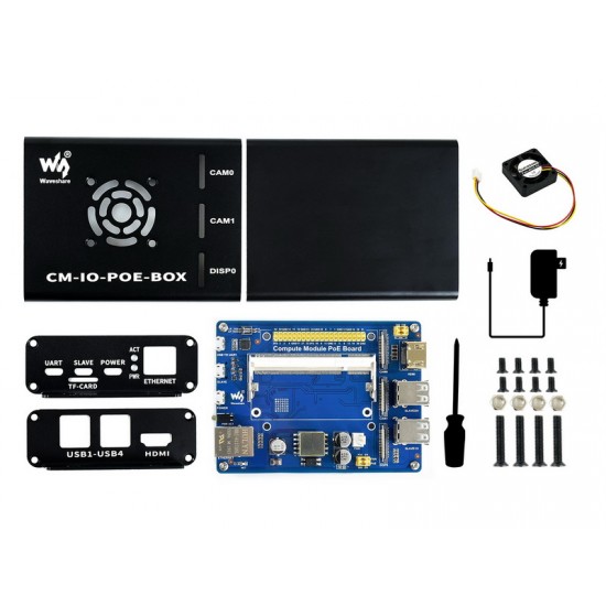Raspberry Pi Compute Module 3 Expansion Board with Metal Case , PoE , Cooling Fan - CM-IO-POE-BOX