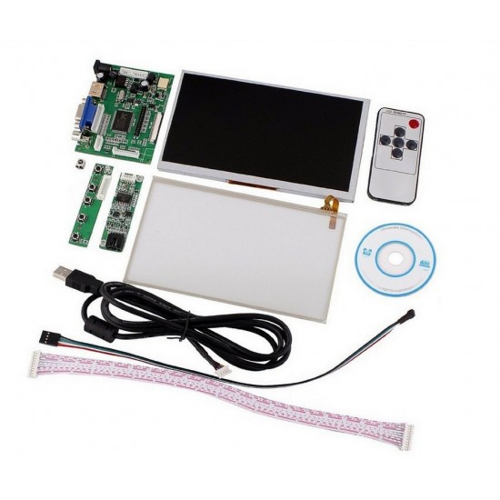 800 x 480 LCD Display System - AT070TN90-  7" LCD - HDMI / VGA Interface - Touch Screen - IR remote control - Keyboard - USB Cable 