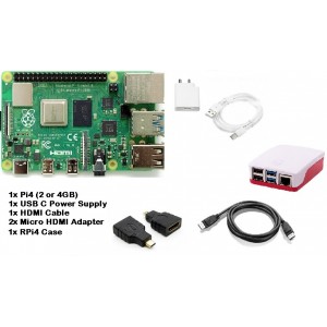 New Raspberry Pi 4 Model B Starter Kit 2/4GB (Pi4 + USB C Power Supply + HDMI Cable + HDMI Adapter + Case)